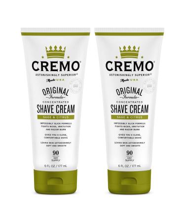 Cremo Barber Grade Sage & Citrus Shave Cream Astonishingly Superior Ultra-Slick Shaving Cream Fights Nicks Cuts and Razor Burn 6 Fl Oz (2 Pack)