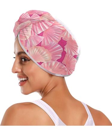 Pink Seashells Hair Towel 2 Pack - Super Absorbent Quick Dry Hair Turbans for Women & Girls - Buy Online on GoSupps.com