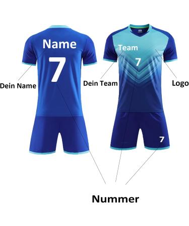 Personalized Football Jersey Set - Custom Name Number & Team Logo | Colorful Blue T-Shirt & Shorts for Kids & Men - Buy Online on GoSupps.com