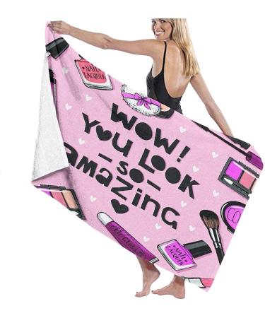 Blue Feather Products Inc. Care Pink Lipstick Cosmetics Nail Polish Set Watercolor Powder Puff Eyeshadow Lightweight Beach Towel Family Travel Hotels Swimming Sport