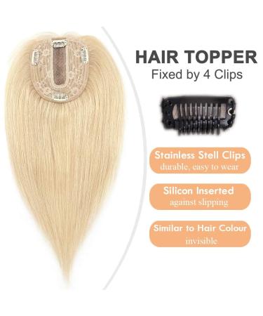 Elailite Real Hair Clip-In Toupet for Women | Silk Base Extensions Topper | 130% Density Remy Hair | 6-15cm Length | #613 Bleached Blonde - Buy Online on GoSupps.com
