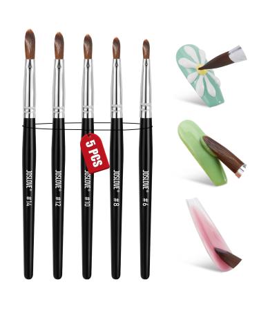 JOSLOVE 5Pcs Acrylic Nail Brush Set  Size 6/8/10/12/14 Kolinsky Acrylic Nail Brushes for Acrylic Powder Application  Nail Extension with Wooden Handle for Beginner & Professional DIY Home Salon K-5 Pcs Acrylc Nail Brush