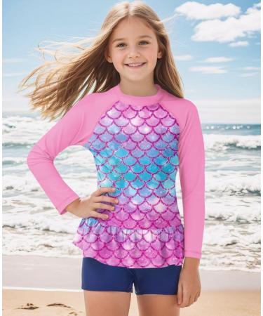 BesserBay Girls UV Shirt - Long Sleeve UPF 50+ Swim Shirt with Ruffle Hem (110-150 130 Violet) - Shop Internationally - Buy Online on GoSupps.com