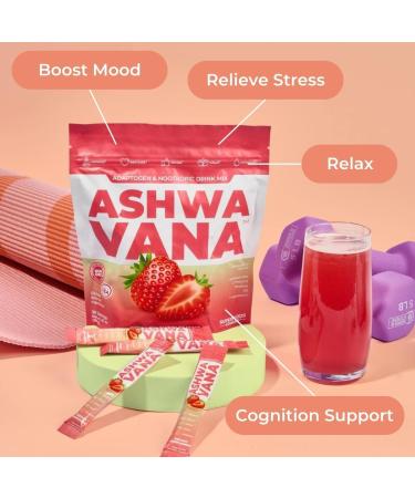 ASHWAVANA Zen Relax Drink Mix - Nootropic Adaptogen-Infused Ashwagandha Beverage - Rhodiola Magnesium L-Theanine - Restore & Unwind - Alcohol Alternative - Strawberry Flavor - 60 Count (Pack of 2) - Buy Online on GoSupps.com