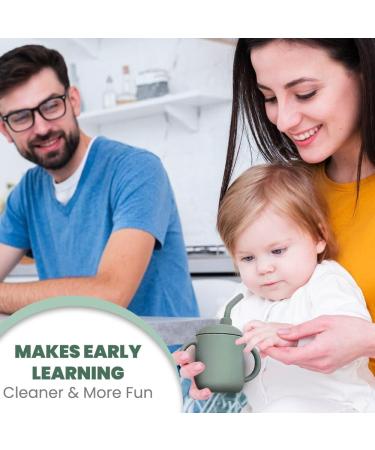 Ezvita Silicone Sippy Cup with Straw | Spill Proof Lid, Anti-Slip Handles | Fun Learning Tumbler for Babies & Toddlers | Freezer, Microwave, Dishwasher Safe - Silver Sage - Buy Online on GoSupps.com