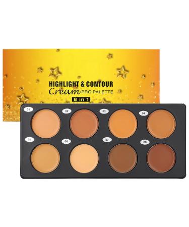 Cream Contour Palette 8 Long-Lasting and Smudge-Resistant Face Makeup Shades Full Coverage Concealer Palette - For Home Dorm Travel Hotel