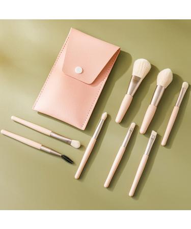 Travel Makeup Brush Set - 8PCS Mini Premium Synthetic Fiber | Foundation Blush Concealer Eyebrows Eye Shadow Lip Brush | Beige Pink with Storage Bag - Shop Internationally - Buy Online on GoSupps.com