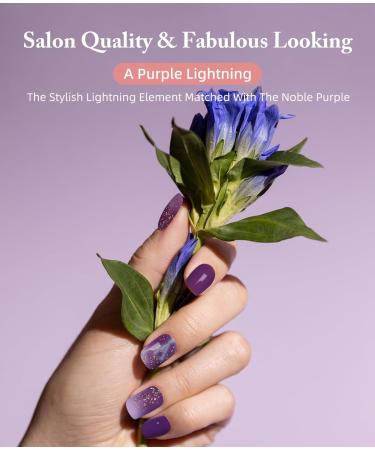 Buy Semi Cured Gel Nail Strips - 28Pcs Purple Lightning DIY Gel Nail Wraps with Prep Pads & Nail File Compatible with UV Nail Lamps - International Shipping - Buy Online on GoSupps.com