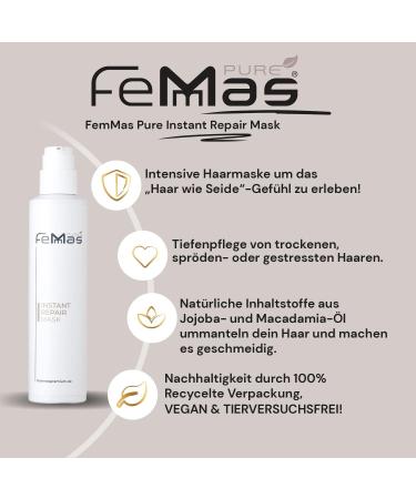 FemMas Pure Instant Repair Mask | 200ml | Repairing Hair Mask for Damaged Hair Structure | Silk Like Hair | Vegan & Cruelty Free - Buy Online on GoSupps.com