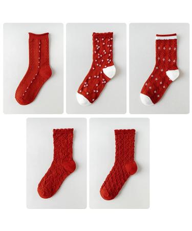 Chinese New Year Red Socks Cute and Comfortable Autumn and Winter Women's Cotton Socks Best New Year Gift Zodiac Socks (Color : Red Size : 34-39) 34-39 Red