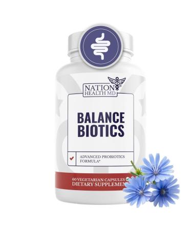 NATION HEALTH MD Balance Biotics - Raw Probiotics for Women & Men - Supports Digestive & Gut Health - with Chicory Root Jerusalem Artichokes & Probiotic Blend - Vegan Non-GMO - 60 Capsules
