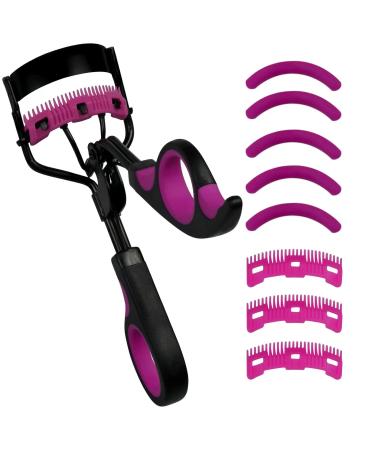 Eyelash curlers with Comb IMMER LIEBEN Lash Curler with 5 Replacement Refills 3 Combs 10 Seconds Curl and Lifted Lashes Black and Purple Metal 1 Pack Black