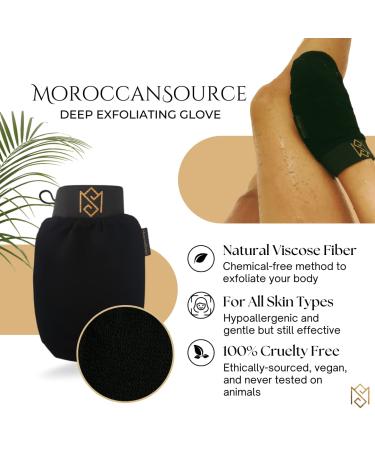 Moroccan Black Soap and Exfoliating Glove Kit for Body Scrub | Dead Skin Remover & Deep Pore Cleanser | Olive Based Soap & Kessa Mitt | Includes Toiletry Bag | Moroccan Sou - Buy Online on GoSupps.com