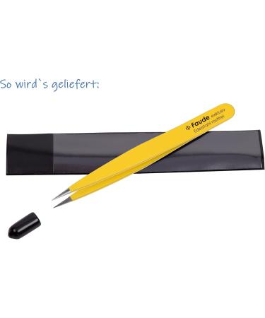 FAUDE Pointed Tweezers - Precision Stainless Steel 10cm for Splinters Thorns & Ingrown Hairs - Yellow - Buy Online on GoSupps.com