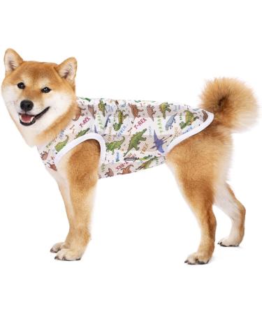 Cool Summer Pet T-Shirt for Medium & Large Dogs | Breathable Sun Protection Vest | Dinosaur Design (XS White) - Buy Online on GoSupps.com