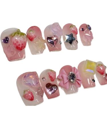 Summer Ice Penetration Strawberry Three-dimensional Gradient Removable Student Nail Art(XS) - Buy Online on GoSupps.com