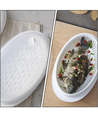 Cabilock 2 Pcs Steamer Fish Steaming Holder Containers with Lids Vegetable Microwave Containers Steamed Fish Plate Fish Steaming Plate Rice Cooking Pot White Food Grade Pp Micro-wave Oven - Buy Online on GoSupps.com
