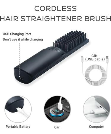 Hot Hair Straightener Brush - Portable Mini 2 in 1 USB Rechargeable Comb with Anti-Scald Feature for Men & Women - 6400mAh - Ideal for Travel - Buy Online on GoSupps.com