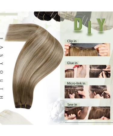 Easyouth Brown Balayage Sew in Weft Hair Extensions 22 Inch Remy Human Hair Ombre Brown to Blonde - 100g - Buy Online on GoSupps.com