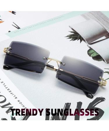 Rimless Rectangular Sunglasses | Vintage Frameless Metal UV400 Eyewear for Square Faces - Buy Online on GoSupps.com