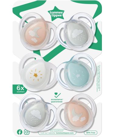 Tommee Tippee Nighttime soother 0-6months 6 pack of glow in the dark soothers with symmetrical silicone baglet Pink Night - Buy Online on GoSupps.com