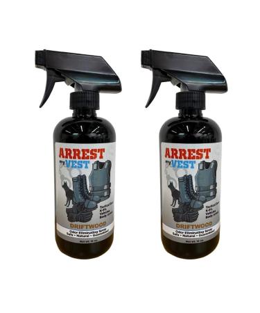 Arrest My Vest Military and Police Grade Odor Eliminating Spray for Body Armor Odor, Tactical Gear. Safe on K9's. Safe on All Ballistic Vests and Fabrics - New Driftwood Fragrance - 2 16 oz Bottles