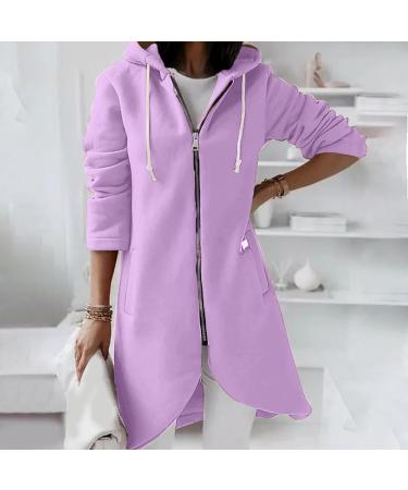 Yihaojia Hoodies for Women Fleece Zip Up Long Winter Jacket Irregular Hem Oversized Sweatshirt Fall Clothing Trendy 2024 Purple#79 Large - Buy Online on GoSupps.com