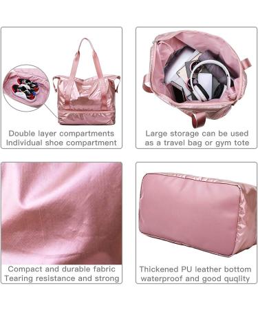 Fancyfree Double Layers Large Travel Tote Bag with Shoes Compartment - Ideal Gym Duffle Bag for Women and Men (Rose Gold) - Buy Online on GoSupps.com
