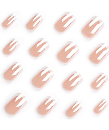 Nude French Glitter Square False Nails Set | 24Pcs Press On Nail Tips with Glue | Women's Coffin Nail Art - Buy Online on GoSupps.com