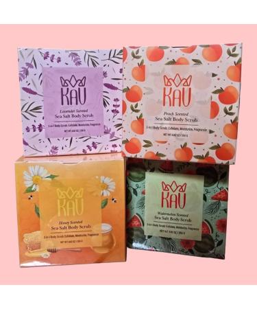 KAV 4 Pack Salt Body Scrub - Natural Exfoliating Salt Scrub for Body and Face Helps with Moisturizing Skin Dead Cell Removal Rejuvenation and Relaxation