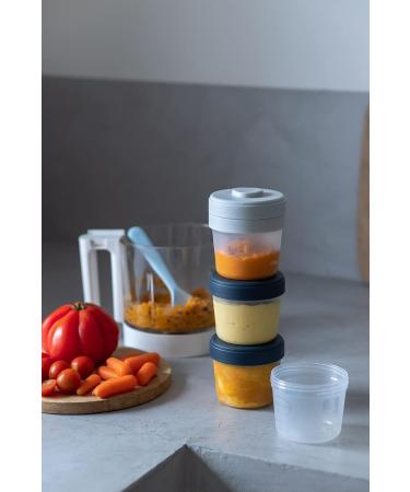 Beaba Set of 4 Interlocking Stackable Storage Pots | 100% Airtight | Measuring Gauge | Freezable | Breastmilk Storage | 4x150ml | Grey/Blue - Buy Online on GoSupps.com