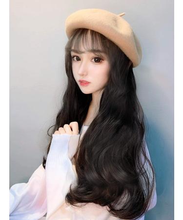 BGHJUE Women's Long Curly Hair Wig with Winter Beret Hat - Stylish Big Wave Full Headgear for Fashionable Looks - Buy Online on GoSupps.com
