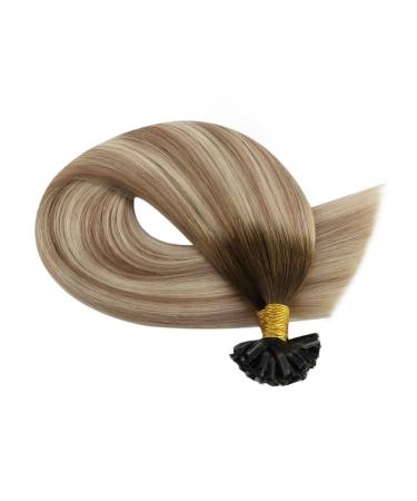 Moresoo Remy Real Hair Extensions - 45cm Hot Fusion U-Tip Bonding Extensions - Dark Brown to Brown with Blonde Keratin - 50g Real Hair #3/8/22 - Buy Online on GoSupps.com