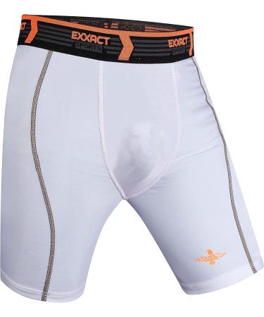Exxact Sports Compression Shorts Men with Lightweight Cup - Medium White | Ideal for Baseball, Lacrosse, Football - Buy Online on GoSupps.com