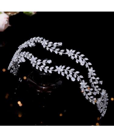 Jorsnovs Wedding Headpieces for Bride Handmade Bridal Headband with Clear Cubic Zirconia Hair Accessories for Women Silver