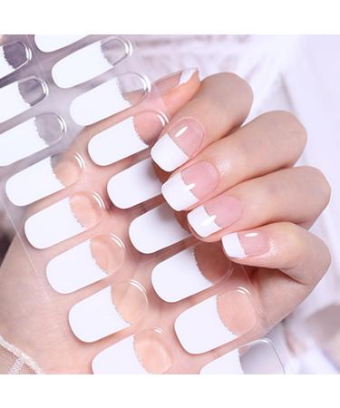 Semi Cured Gel Nails Strips Soft Self-Adhesive Gel Nail Stickers 20 Stickers French Nail Wraps Nail Gel Strips High Gloss Manicure UV/LED Lamp Required (45-French Line)