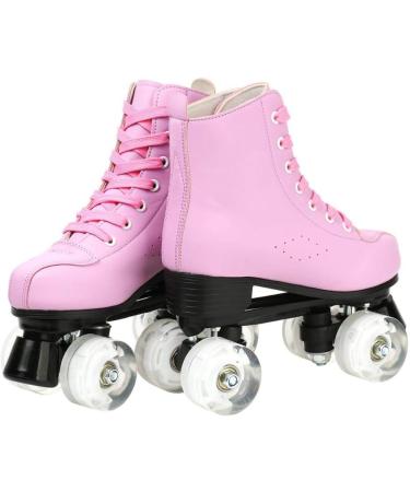 XUDREZ Double-Row PU Leather Roller Skates - Shiny Pink Flash - Unisex Size 9.5/11 - Buy Online on GoSupps.com