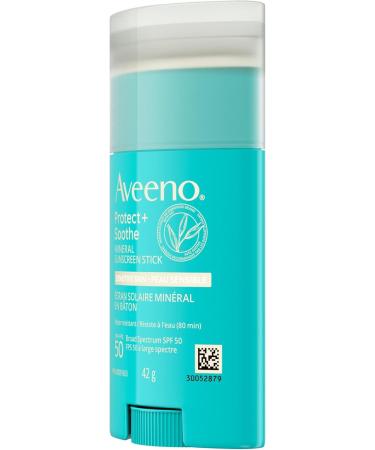 Aveeno Protect + Soothe Mineral Sunscreen Stick SPF 50+ - Sensitive Skin Quick Drying and Water-Resistant Sun Protection - Pure Oats & Zinc Oxide Paraben Free Broad Spectrum UVA/UVB - 42 Gram - Buy Online on GoSupps.com