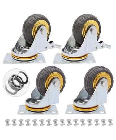 Threaded Shaft Swivel Castors Ball Castors Lockable Bearing with Brake Swivel Casters for Furniture and Workbench Set of 4 Load 400KG(2swivel+2brake 4inch)
