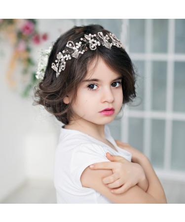 IYOU Princess Crystal Headpiece Silver Flower Wedding Headband Pearl Holy Communion Hair Accessories for Flower Girl Bride Bridesmaid - Buy Online on GoSupps.com