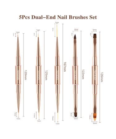5pcs Double-Ended Acrylic Nail Art Brushes Set - Rose Gold Nail Tools for DIY Manicure & Salon Quality 3D Nail Art Decorations - Buy Online on GoSupps.com