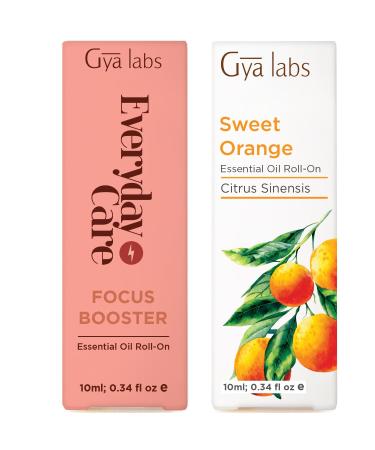 Focus Booster & Sweet Orange Roll On Set - Essential Oils Aromatherapy Roll On with Essential Oil Set - 2x0.34 fl oz - Gya Labs