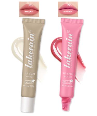 Lip Butter Balm Vanilla Pink Lip Gloss Shea Butter Tinted Lip Balm Lip Glowy Balm Hydrating Lip Mask Natural Plumping Butter Lip Gloss for Dry Cracked Lips Glossy Non-sticky Lip Care Moisturizer 01+06