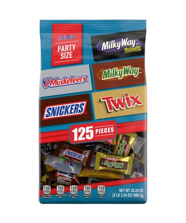 SNICKERS, TWIX, MILKY WAY & 3 MUSKETEERS Minis Size Variety Pack Milk & Dark Chocolate Candy Bars (125 Pieces) Bag NEW PACK