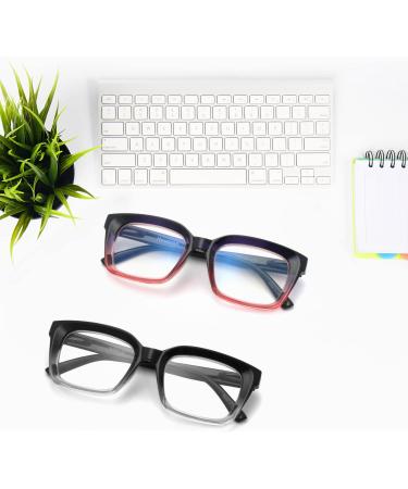 Retro Oversized Blue Light Blocking Reading Glasses for Women - Oprah Style Large Thick Frame with Spring Hinge - Black/Transparent + Purple/Pink 2.25 - Buy Online on GoSupps.com