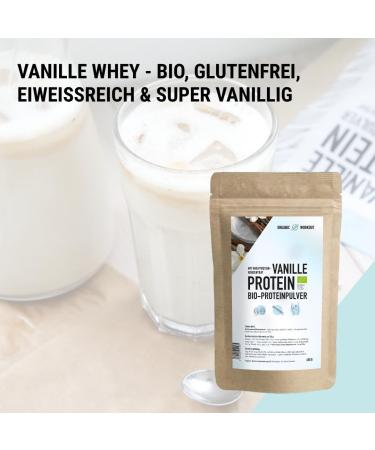Organic Workout Organic protein powder vanilla with whey protein concentrate with organic erythritol without sucralose and aspartame protein shake premium whey protein from pasture farming - Buy Online on GoSupps.com