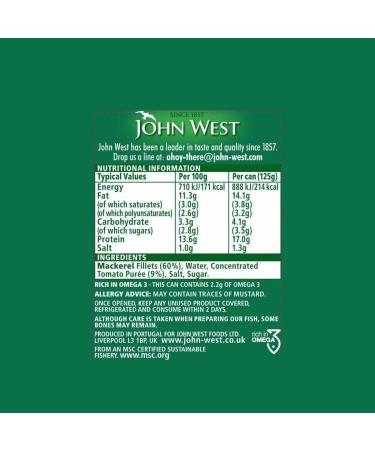 John West Mackerel Fillets in Tomato Sauce- Skinless & Boneless - High in Omega 3 - Great Flavour - 10x125g - Buy Online on GoSupps.com