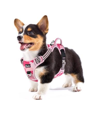 Eyin dog harness for small dogs adjustable breathable reflective padded and breathable breast dishes with handle and front bracket for daily training (camouflage pink s) s (neck: 32-46cm breast: 35-63cm) Tarnrosa