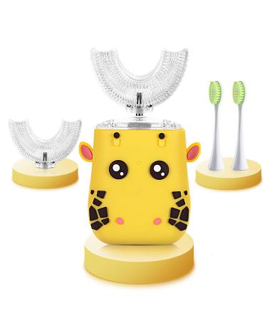 EW East Water Kids Electric Toothbrushes, Toddler Electric U Shaped Toothbrush, Kids Automatic Toothbrush with 5 Ultrasonic Cleaning Modes, Rechargeable Kids Electric Toothbrushes Yellow Ages2-6