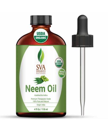 SVA Organics USDA Certified Neem Oil 4 Oz | Very Strong & Herbal Aroma |100% Pure  Dark & Unrefined  Skin & Hair  Surface Hygiene  Ayurvedic Body Massages  Overall Wellness.